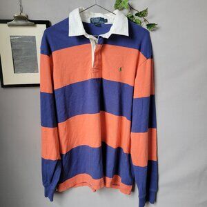 Polo Ralph Lauren Striped Classic Rugby 1/4 Zip Polo Shirt Orange Blue L